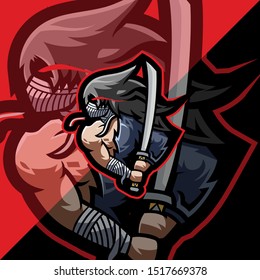 assassin vector logo design mascot with modern illustration concept style for badge, emblem and tshirt printing. assasin illustration with sword in hand.
