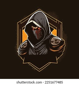 Assassin wearing hoodie, esports mascot designs, gaming logo template, illustration