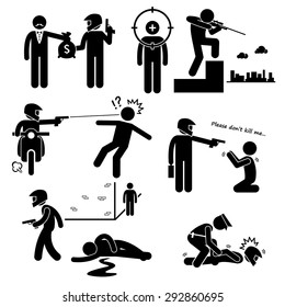 Assassination Hitman Killer Murder Gunman Stick Figure Pictogram Icons