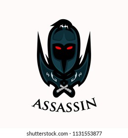 Assassins dark warrior helmet and dagger bold logo illustration for gamer