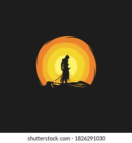 assassins on sunset illustration logo design template