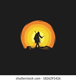 assassins on sunset illustration logo design template