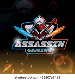 An Assassin-themed gaming logo with two blue and orange swords