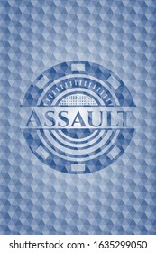 Assault blue emblem or badge with abstract geometric pattern background. Vector Illustration. Detailed.