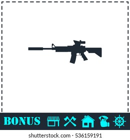 Assault carbine icon flat. Simple vector symbol and bonus icon