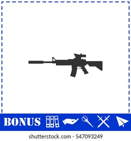 Assault carbine icon flat. Simple vector symbol and bonus icon