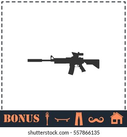 Assault carbine icon flat. Simple vector symbol and bonus icon
