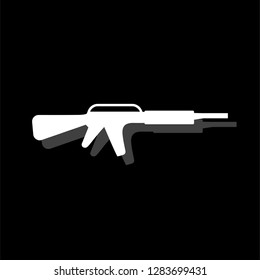 Assault carbine. White flat simple icon with shadow