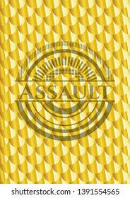 Assault golden badge or emblem. Scales pattern. Vector Illustration. Detailed.