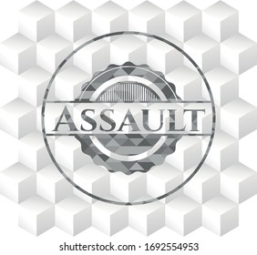 Assault grey emblem. Vintage with geometric cube white background. 