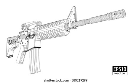 Assault Gun Wireframe (Front) | EPS10 Vector