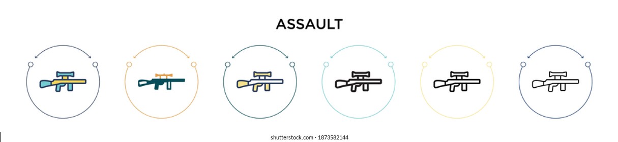 Assault icon in filled, thin line, outline and stroke style. Vector illustration of two colored and black assault vector icons designs can be used for mobile, ui, web