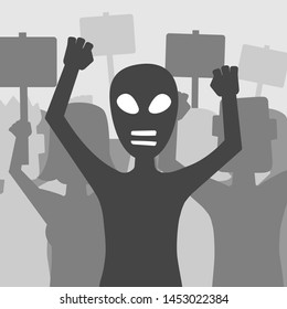 The assault on “Area 51” concept.
Alien protests with a group of people