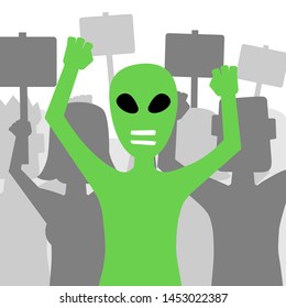 The assault on “Area 51” concept.
Alien protests with a group of people