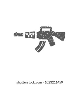 Assault riffle icon in grunge texture. Vintage style vector illustration.