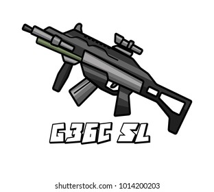 assault riffle weapon model g36c cartoon design illustration
