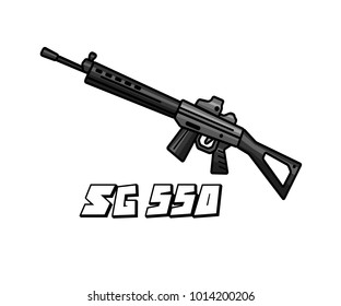 assault riffle weapon model sg550 cartoon design illustration