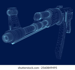 assault rifl wireframe. weapon and army symbol. isolated vector image for military web design