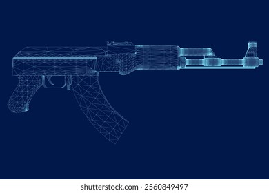 assault rifl wireframe. weapon and army symbol. isolated vector image for military web design