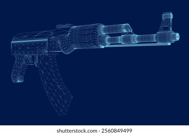 assault rifl wireframe. weapon and army symbol. isolated vector image for military web design