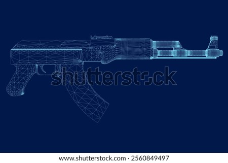 assault rifl wireframe. weapon and army symbol. isolated vector image for military web design