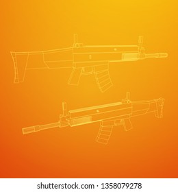 Assault rifle, automatic fire rifle model wireframe low poly mesh vector illustration