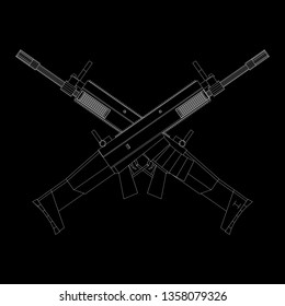 Assault rifle, automatic fire rifle model wireframe low poly mesh vector illustration