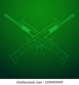 Assault rifle, automatic fire rifle model wireframe low poly mesh vector illustration