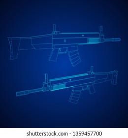 Assault rifle, automatic fire rifle model wireframe low poly mesh vector illustration