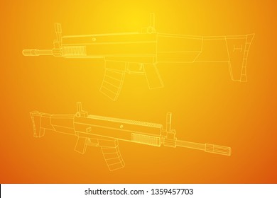 Assault rifle, automatic fire rifle model wireframe low poly mesh vector illustration