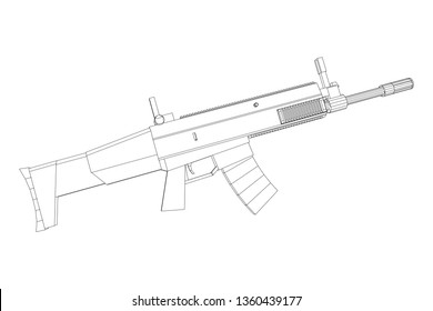 Assault rifle, automatic fire rifle model wireframe low poly mesh vector illustration