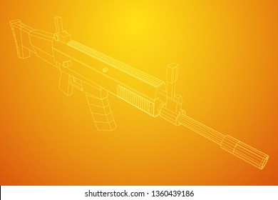 Assault rifle, automatic fire rifle model wireframe low poly mesh vector illustration