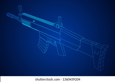 Assault rifle, automatic fire rifle model wireframe low poly mesh vector illustration