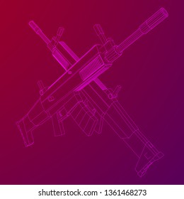Assault rifle, automatic fire rifle model wireframe low poly mesh vector illustration