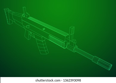 Assault rifle, automatic fire rifle model wireframe low poly mesh vector illustration