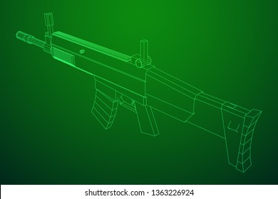Assault rifle, automatic fire rifle model wireframe low poly mesh vector illustration