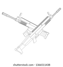 Assault rifle, automatic fire rifle model wireframe low poly mesh vector illustration