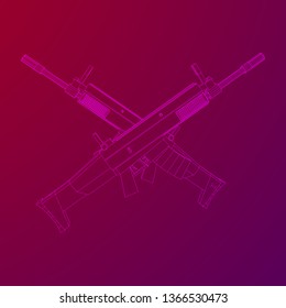 Assault rifle, automatic fire rifle model wireframe low poly mesh vector illustration