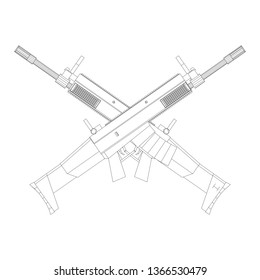 Assault rifle, automatic fire rifle model wireframe low poly mesh vector illustration