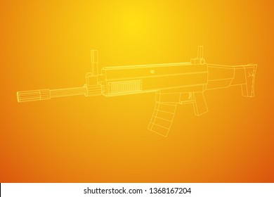 Assault rifle, automatic fire rifle model wireframe low poly mesh vector illustration
