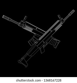 Assault rifle, automatic fire rifle model wireframe low poly mesh vector illustration