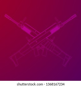 Assault rifle, automatic fire rifle model wireframe low poly mesh vector illustration