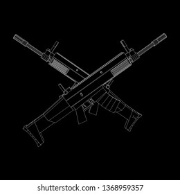 Assault rifle, automatic fire rifle model wireframe low poly mesh vector illustration