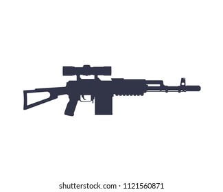 assault rifle, automatic gun with optical sight vector silhouette on white