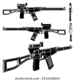 Fusil de asalto Vector automático 13. Ilustración Aislada Sobre Fondo Blanco.
