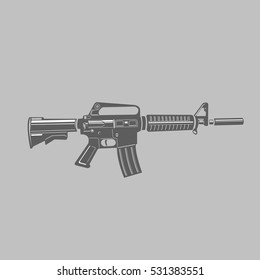 Assault rifle black and white vector illustration