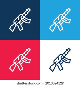 Assault Rifle blue and red four color minimal icon set