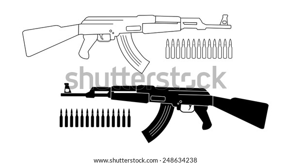 銃弾を持つアサルトライフル ゲームのリソース 白い背景にベクター等高線とシルエットクリップアートイラスト のベクター画像素材 ロイヤリティフリー
