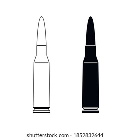 Cartucho de rifle de asalto. Cartucho automático. Caso y bala. Dibujo lineal. Silhouette. Rifle. Ilustración vectorial.