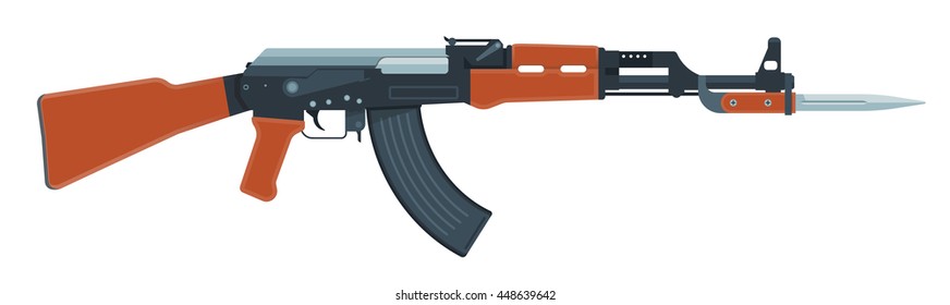 Assault rifle with combat knife / flat illustration